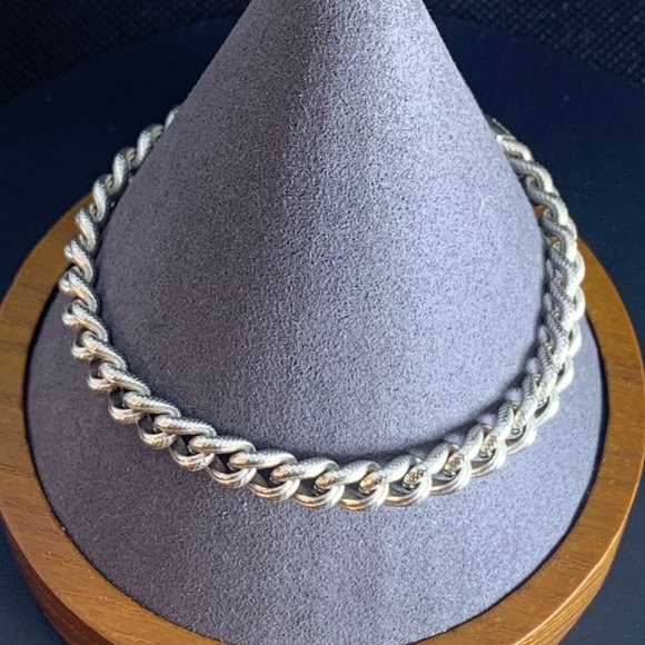 Jewelry - Vintage Sterling Silver 925 Textured Curb Link Bracelet, Lobster Claw Clasp 8"